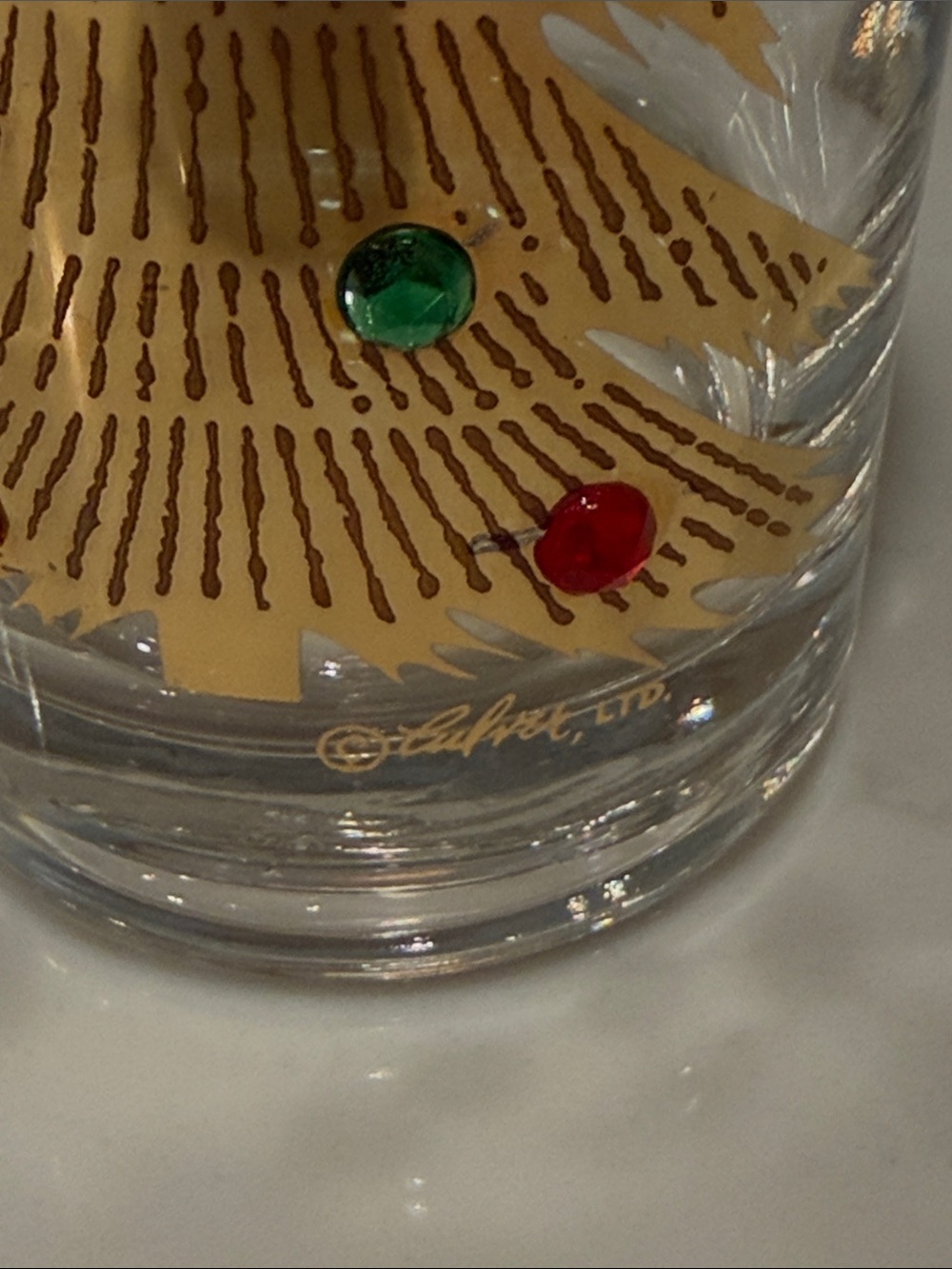Vintage Christmas Highball Glasses Culver Gold Tree w Jewels Signed Set of 8 - Picture 7 of 9